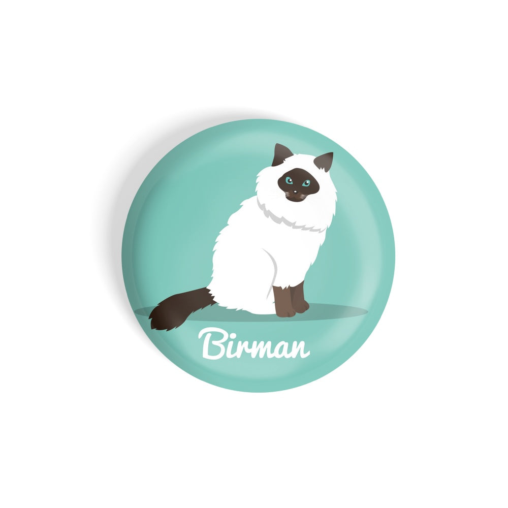 dhcrafts Round Fridge Magnet Green Color Birman Pet Cat Glossy Finish Design Pack of 1 (75 mm)